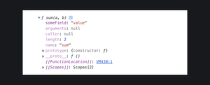 console displaying the properties of the function