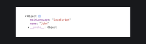 console displaying the properties of the object from the example