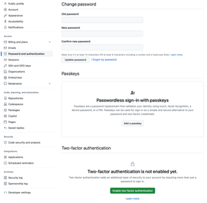 Section "Password and authentication" in profile settings.